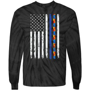 Thin Blue Line Police Support Autism 4th July Mom Dad Flag Tie-Dye Long Sleeve Shirt