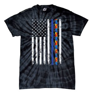 Thin Blue Line Police Support Autism 4th July Mom Dad Flag Tie-Dye T-Shirt