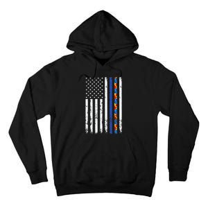 Thin Blue Line Police Support Autism 4th July Mom Dad Flag Tall Hoodie