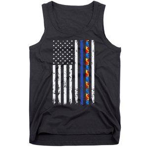 Thin Blue Line Police Support Autism 4th July Mom Dad Flag Tank Top