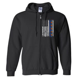 Thin Blue Line Police Support Autism 4th July Mom Dad Flag Full Zip Hoodie