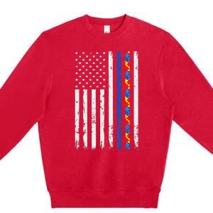 Thin Blue Line Police Support Autism 4th July Mom Dad Flag Premium Crewneck Sweatshirt