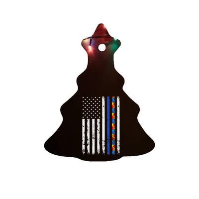 Thin Blue Line Police Support Autism 4th July Mom Dad Flag Ceramic Tree Ornament