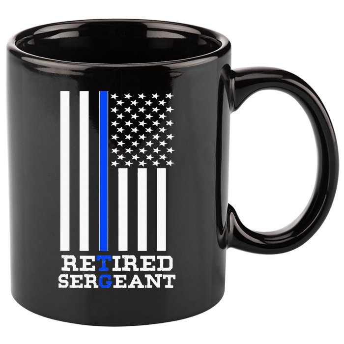 Thin Blue Line Retired Police Sergean Retirement Gift 11oz C Handle Ceramic Mug