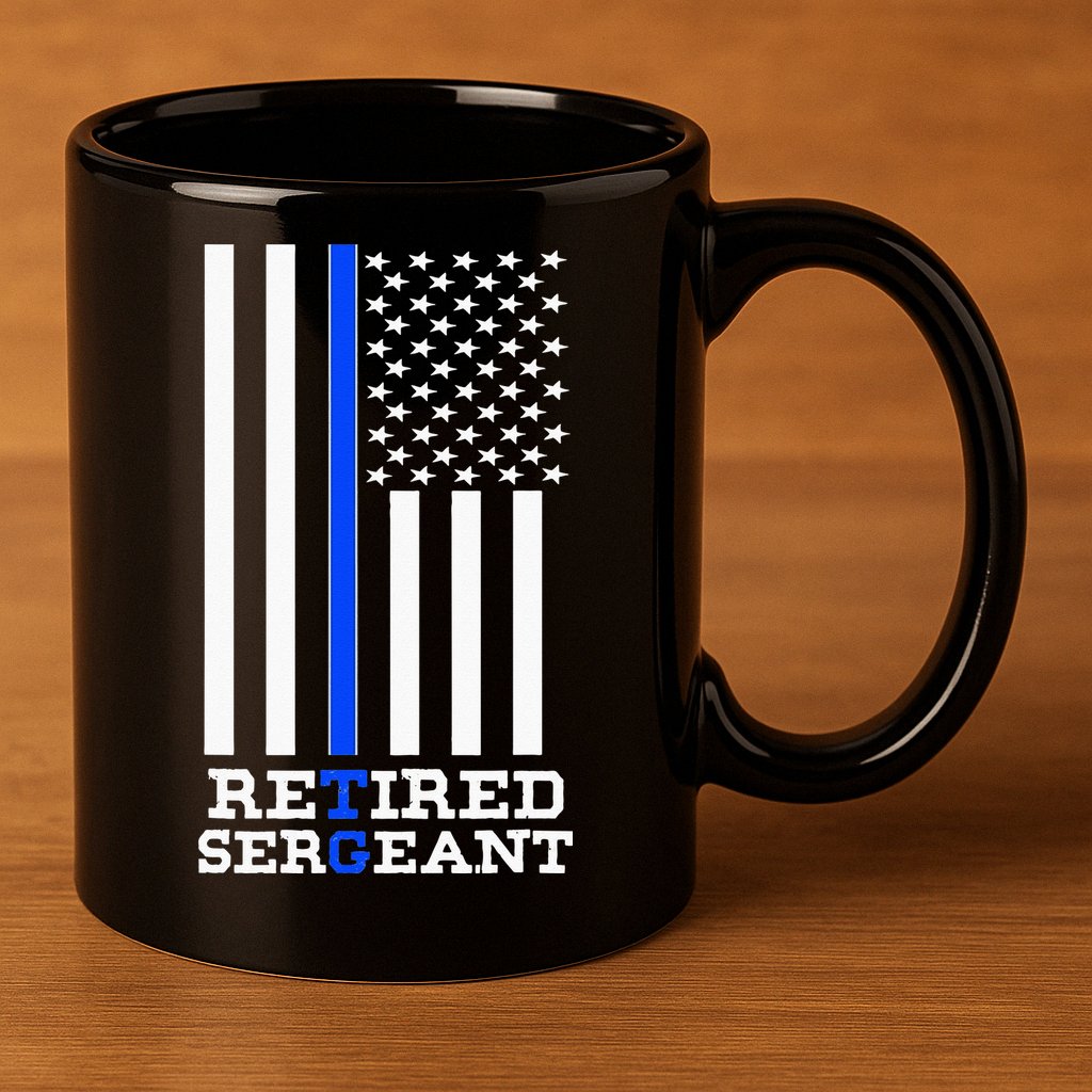 Thin Blue Line Retired Police Sergean Retirement Gift 11oz C Handle Ceramic Mug
