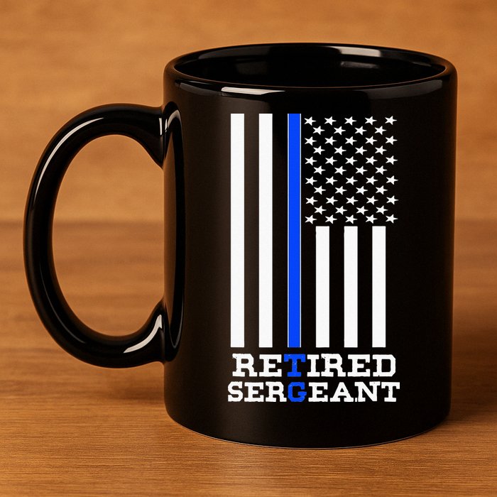 Thin Blue Line Retired Police Sergean Retirement Gift 11oz C Handle Ceramic Mug