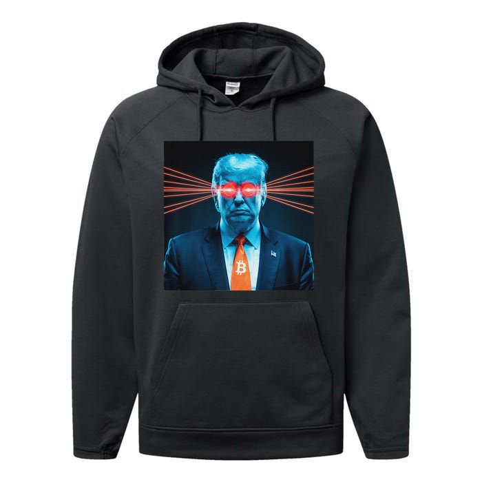 Trump Bitcoin Laser Eyes Crypto Fan Cryptocurrency Investor Performance Fleece Hoodie