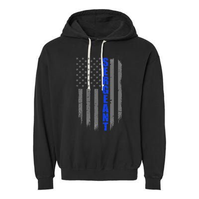 Thin Blue Line Flag For Police Sergeant Garment-Dyed Fleece Hoodie