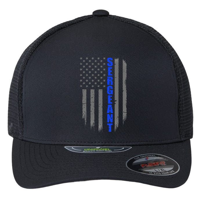 Thin Blue Line Flag For Police Sergeant Flexfit Unipanel Trucker Cap