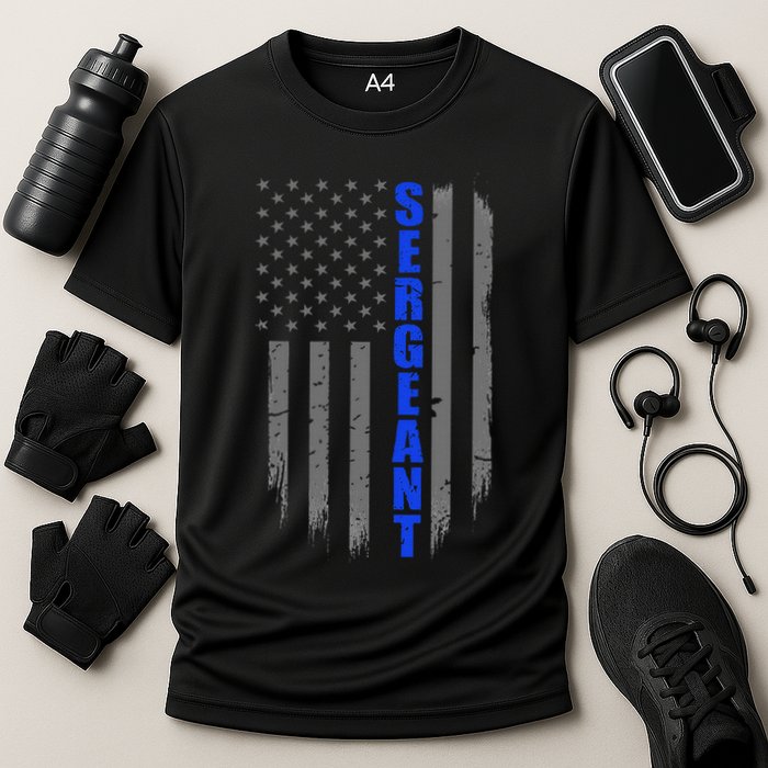 Thin Blue Line Flag For Police Sergeant Cooling Performance Crew T-Shirt