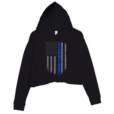 Thin Blue Line Flag For Police Sergeant Crop Fleece Hoodie