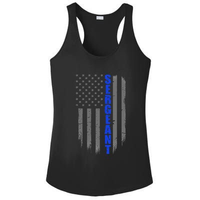 Thin Blue Line Flag For Police Sergeant Ladies PosiCharge Competitor Racerback Tank