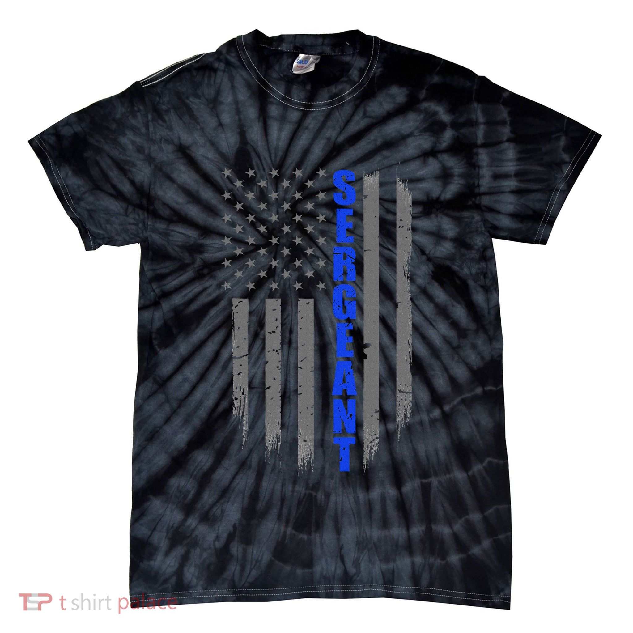 Thin Blue Line Flag For Police Sergeant Tie-Dye T-Shirt