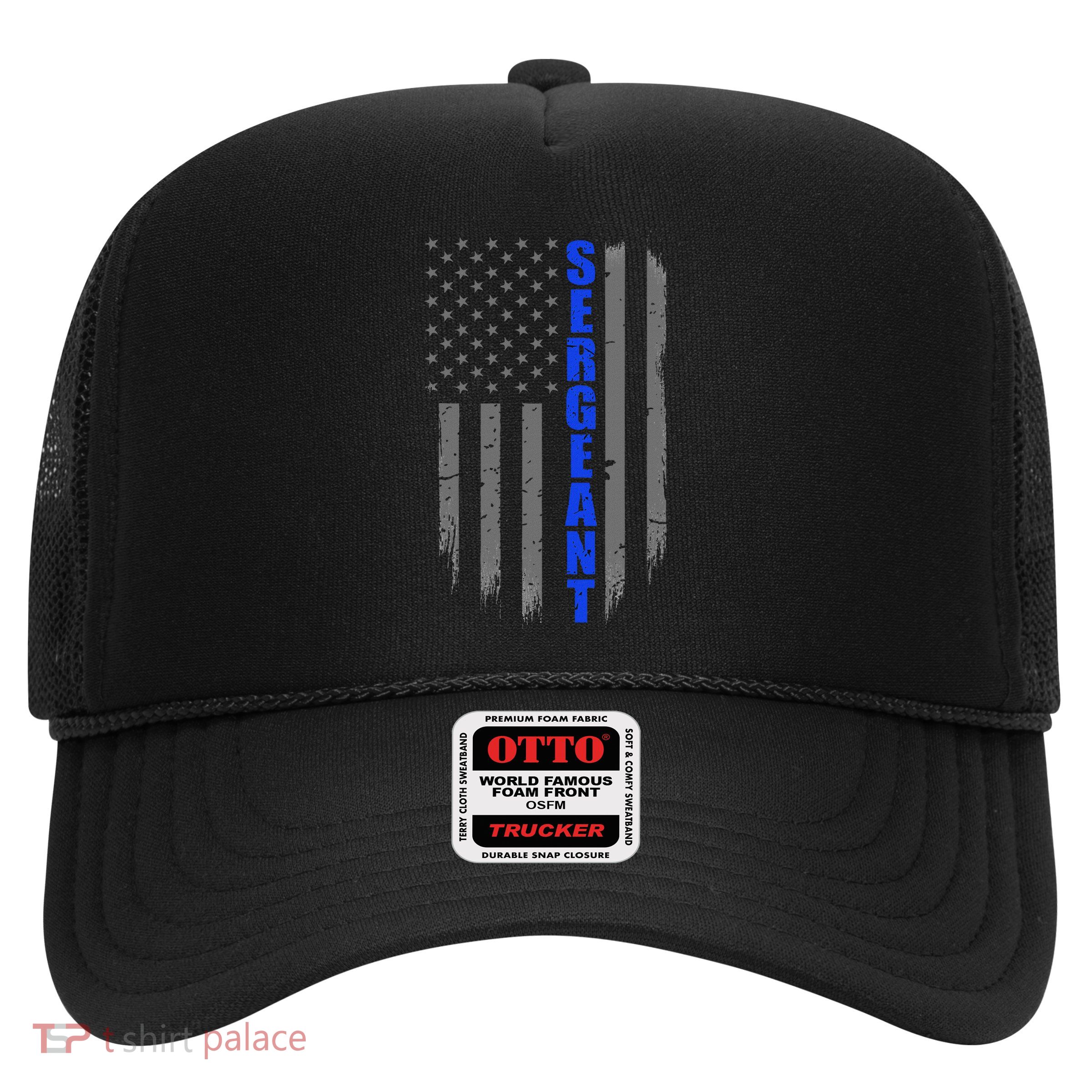 Thin Blue Line Flag For Police Sergeant Trucker Hat