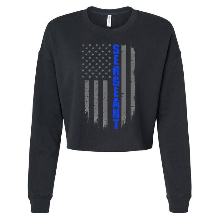 Thin Blue Line Flag For Police Sergeant Cropped Pullover Crew