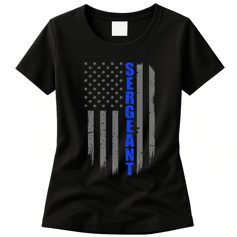 Thin Blue Line Flag For Police Sergeant Womens T-Shirt