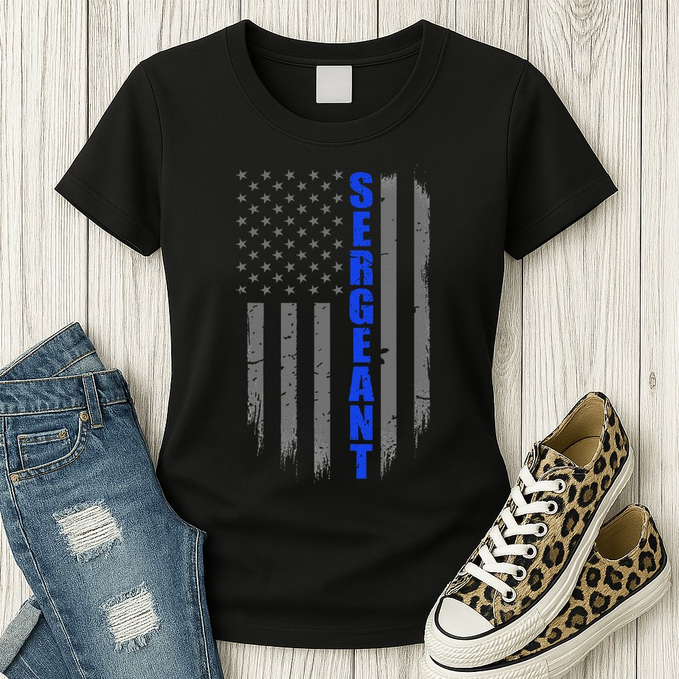Thin Blue Line Flag For Police Sergeant Womens T-Shirt