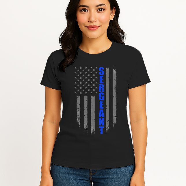 Thin Blue Line Flag For Police Sergeant Womens T-Shirt