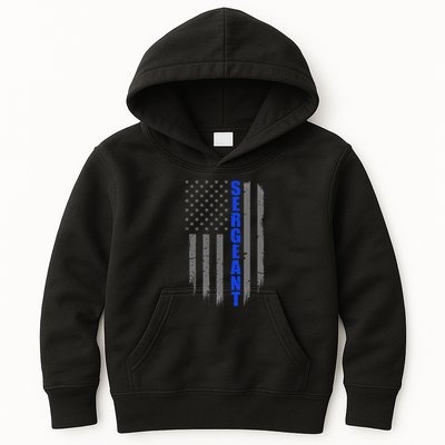 Thin Blue Line Flag For Police Sergeant Kids Hoodie