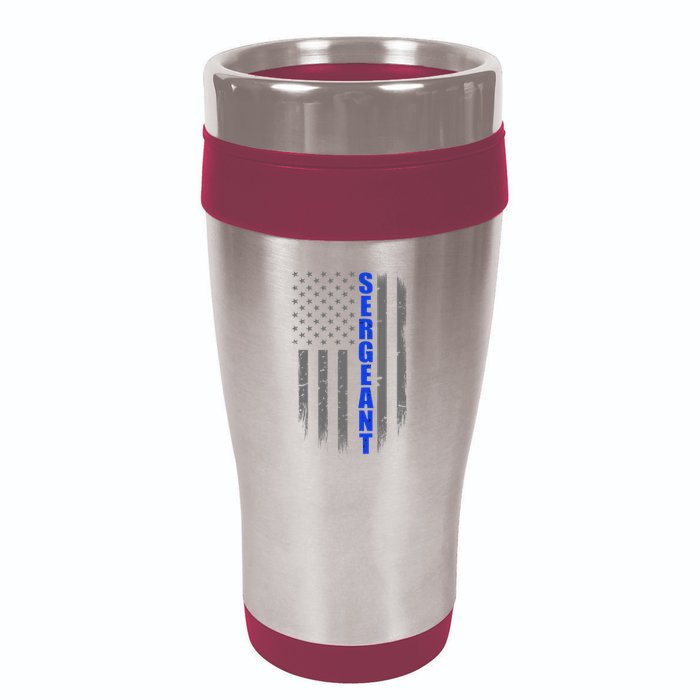 Thin Blue Line Flag For Police Sergeant 16oz Travel Tumbler