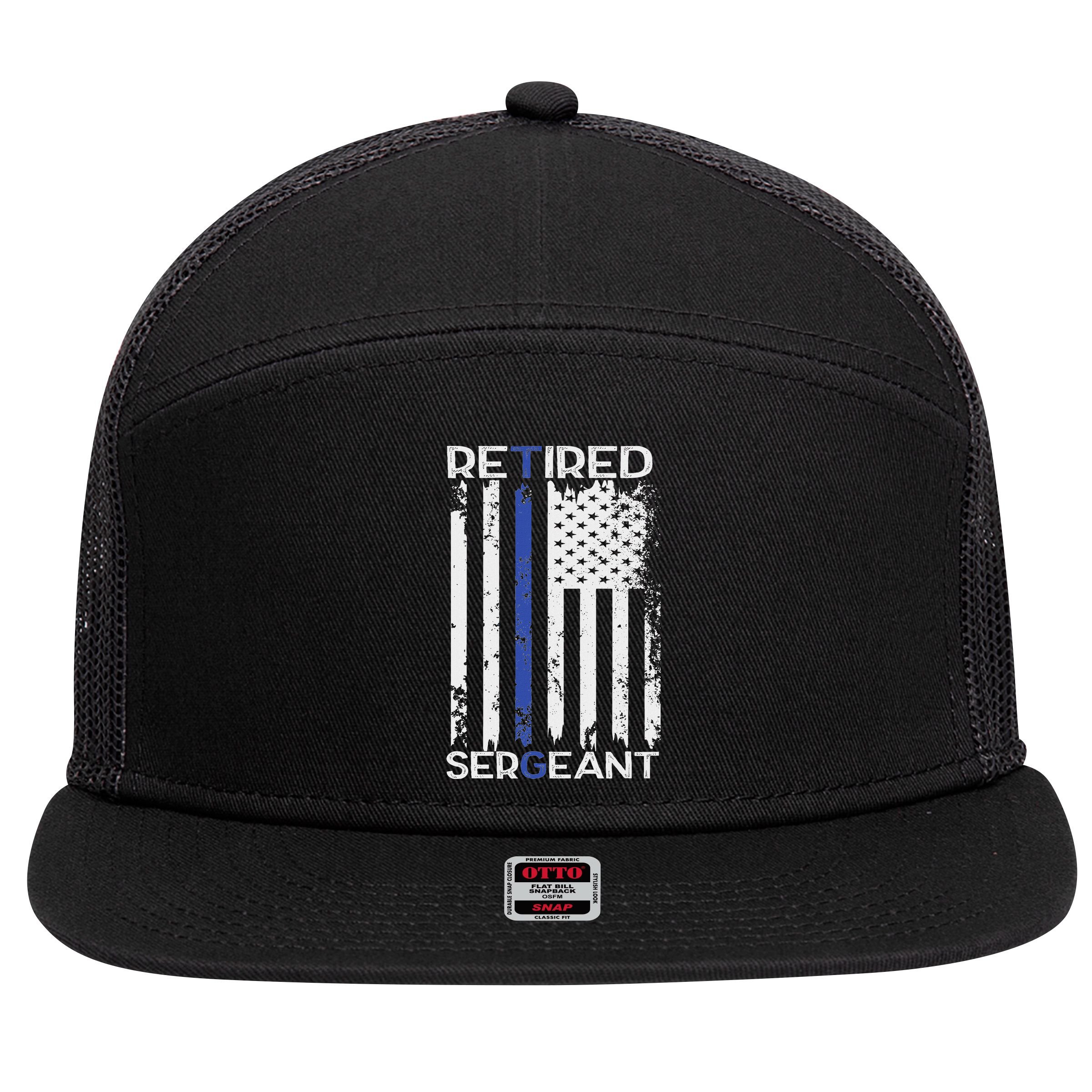 Thin Blue Line Retired Police Sergeant Retirement Gift 7 Panel Mesh Trucker Snapback Hat