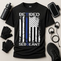 Thin Blue Line Retired Police Sergeant Retirement Gift Cooling Performance Crew T-Shirt