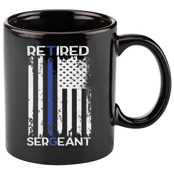 Thin Blue Line Retired Police Sergeant Retirement Gift 11oz C Handle Ceramic Mug