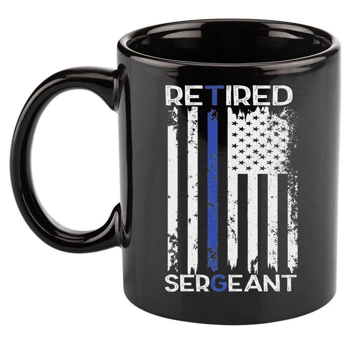Thin Blue Line Retired Police Sergeant Retirement Gift 11oz C Handle Ceramic Mug