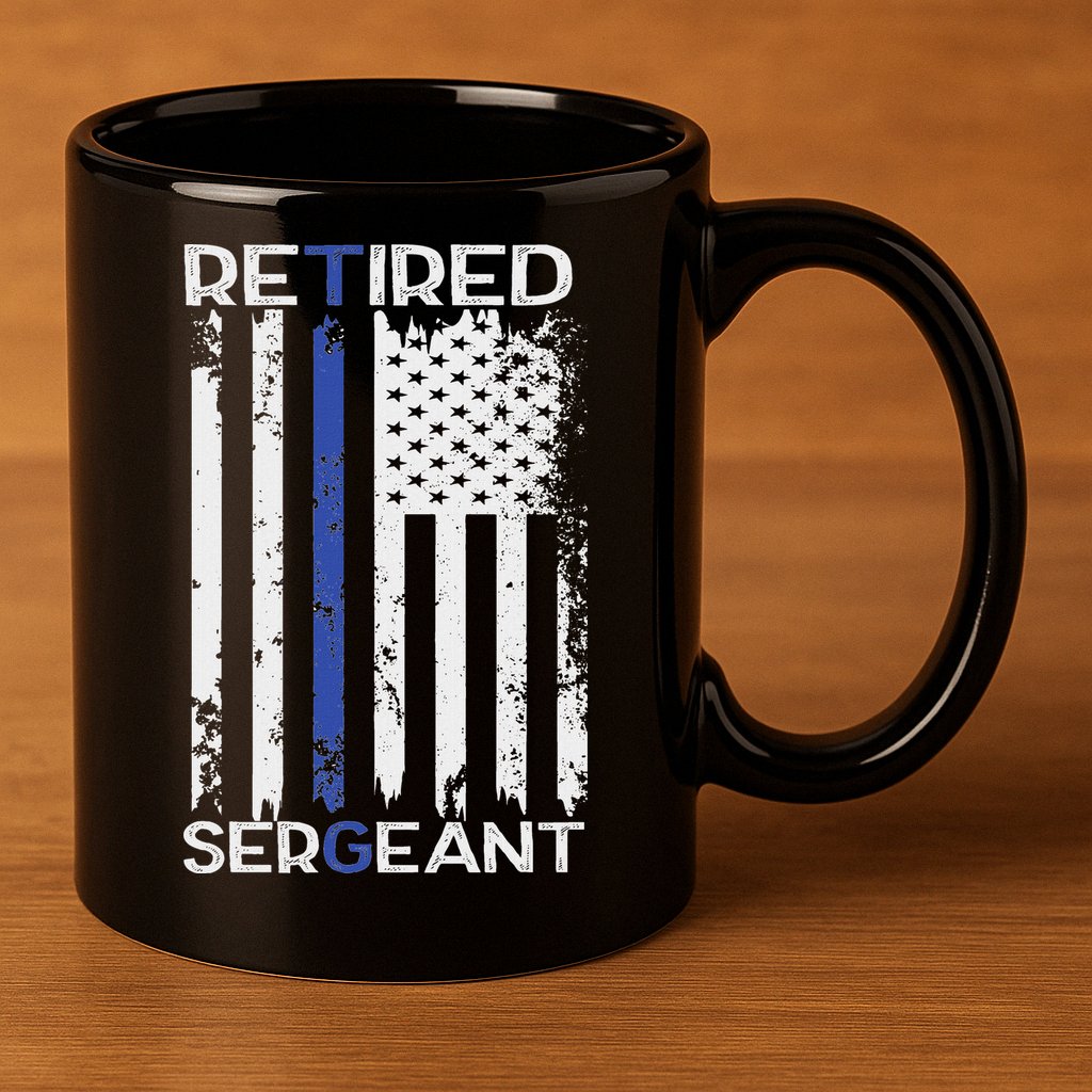 Thin Blue Line Retired Police Sergeant Retirement Gift 11oz C Handle Ceramic Mug