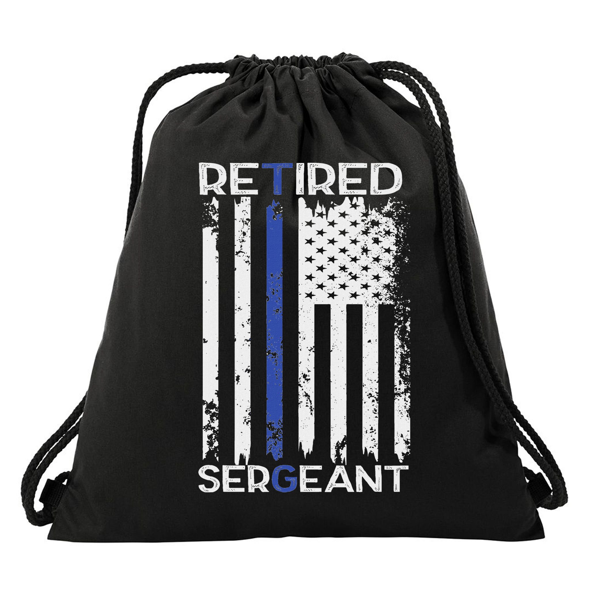 Thin Blue Line Retired Police Sergeant Retirement Gift Drawstring Bag