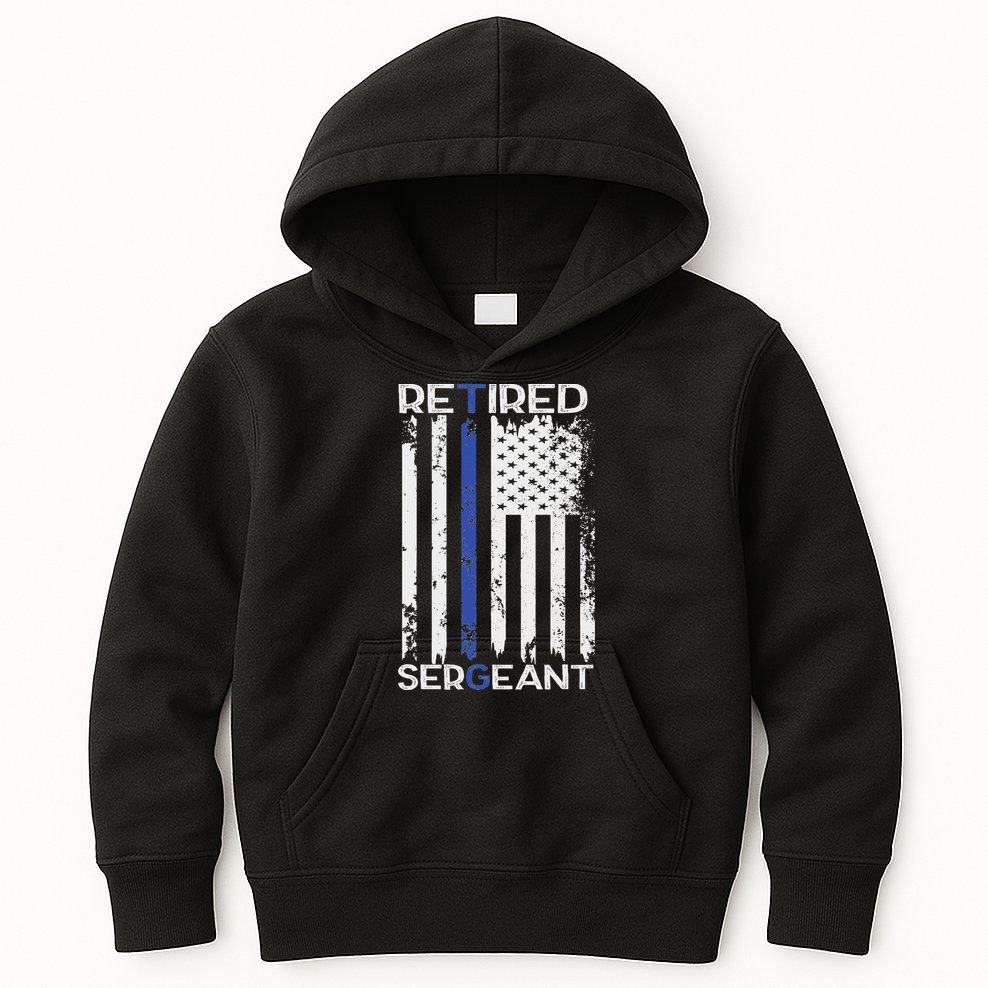 Thin Blue Line Retired Police Sergeant Retirement Gift Kids Hoodie