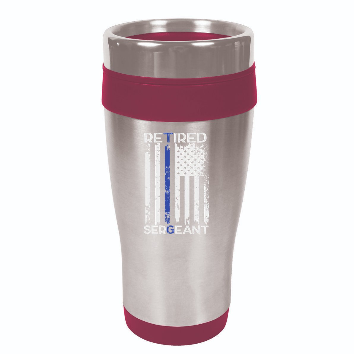 Thin Blue Line Retired Police Sergeant Retirement Gift 16oz Travel Tumbler