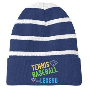 Tennis Baseball Legend, Funny Tennis Baseball Lovers Striped Beanie with Solid Band