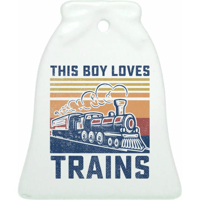 This Boy Loves Trains Trains Lovers Ceramic Bell Ornament