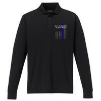 Thine Blue Line Flag My Daddy My Hero Police Son or Daughter Performance Long Sleeve Polo