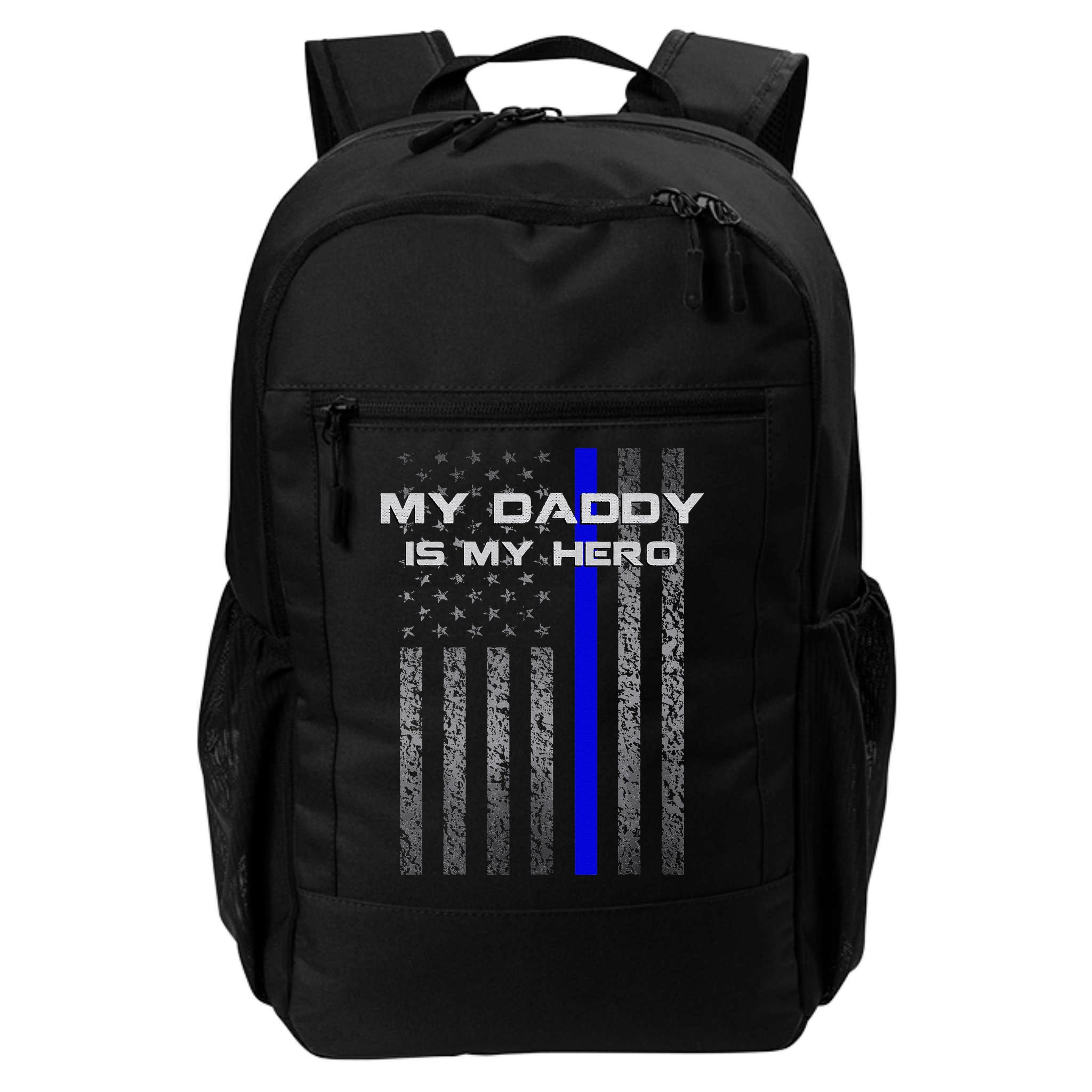Thine Blue Line Flag My Daddy My Hero Police Son or Daughter Backpack