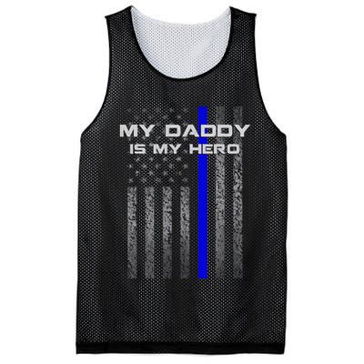 Thine Blue Line Flag My Daddy My Hero Police Son or Daughter Mesh Reversible Basketball Jersey Tank