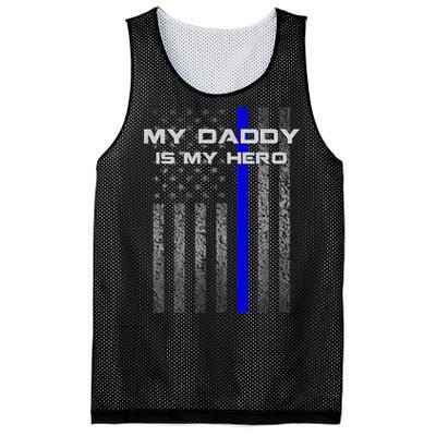 Thine Blue Line Flag My Daddy My Hero Police Son or Daughter Mesh Reversible Basketball Jersey Tank