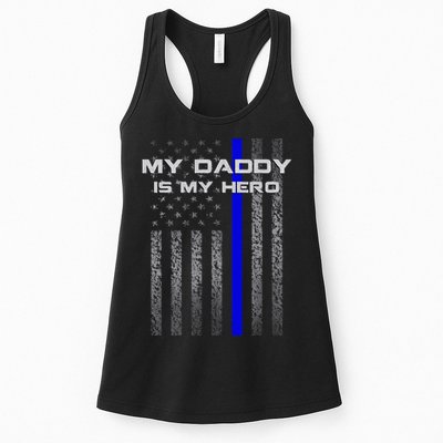 Thine Blue Line Flag My Daddy My Hero Police Son or Daughter Womens Tank Top
