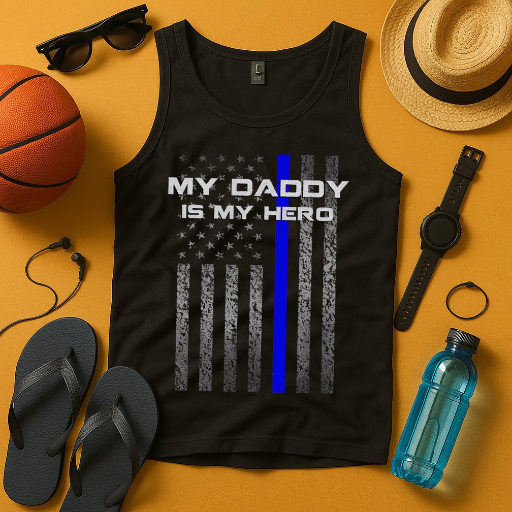 Thine Blue Line Flag My Daddy My Hero Police Son or Daughter Tank Top