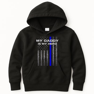 Thine Blue Line Flag My Daddy My Hero Police Son or Daughter Kids Hoodie