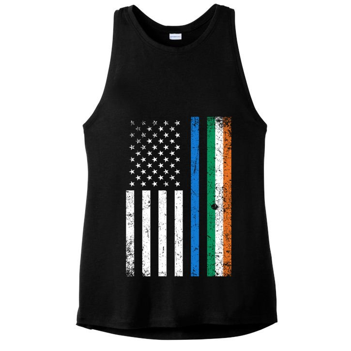 Thin Blue Line Irish American Flag Police Officer Gift Ladies PosiCharge Tri-Blend Wicking Tank