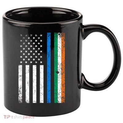 Thin Blue Line Irish American Flag Police Officer Gift 11oz C Handle Ceramic Mug
