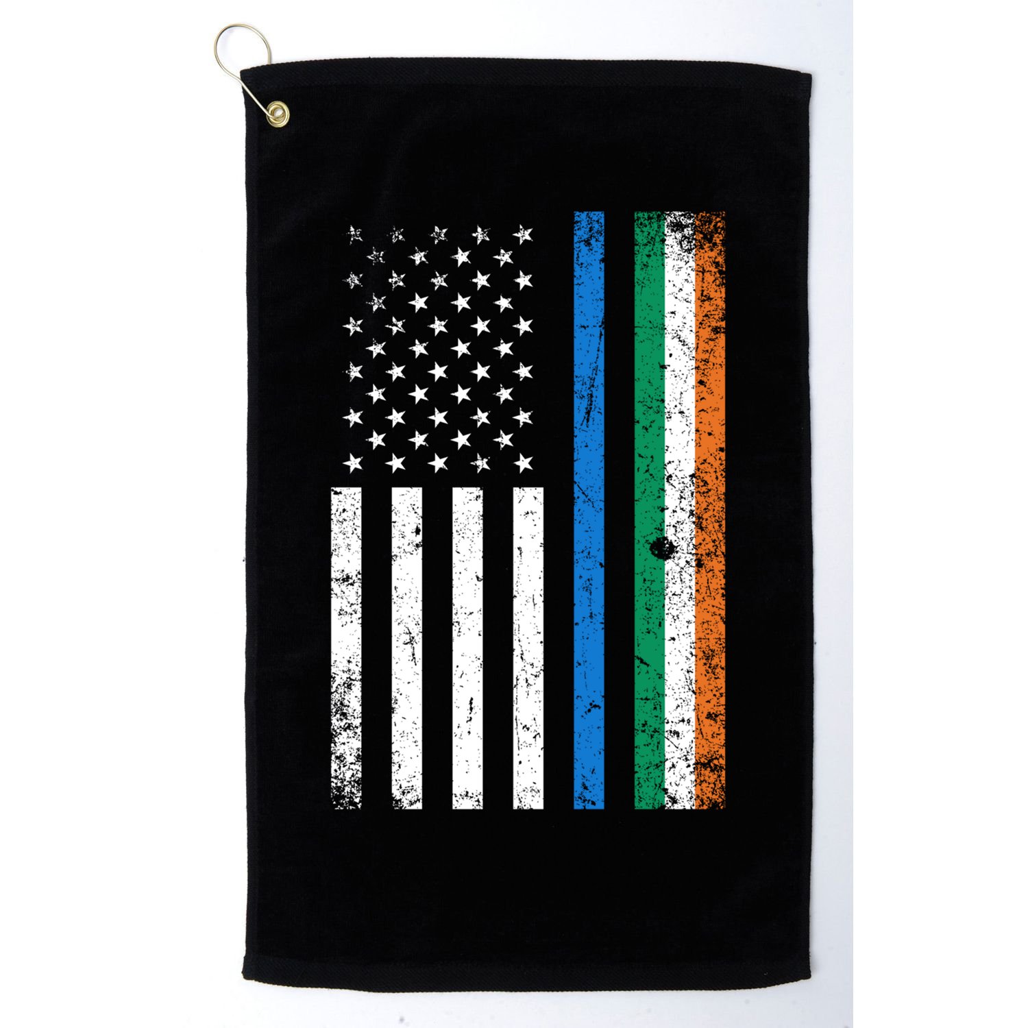 Thin Blue Line Irish American Flag Police Officer Gift Golf Towel
