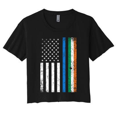 Thin Blue Line Irish American Flag Police Officer Gift Crop Top