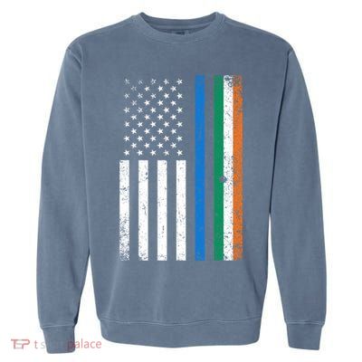 Thin Blue Line Irish American Flag Police Officer Gift Garment-Dyed Sweatshirt