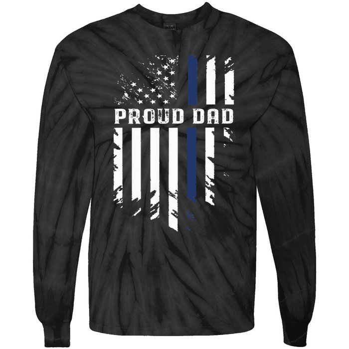 Thin Blue Line Proud Dad Police Family Tie-Dye Long Sleeve Shirt