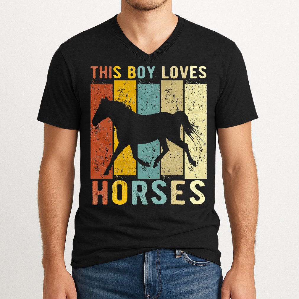 This Boy Loves Horses Horse V-Neck T-Shirt