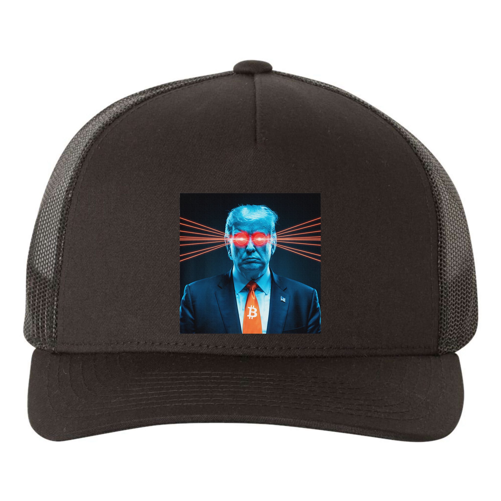 Trump Bitcoin Laser Eyes Crypto Fan Cryptocurrency Investor Yupoong Adult 5-Panel Trucker Hat