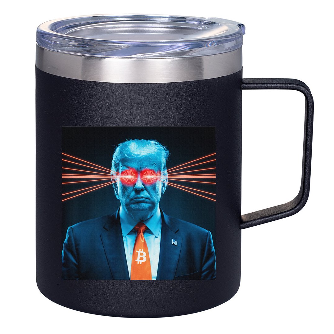 Trump Bitcoin Laser Eyes Crypto Fan Cryptocurrency Investor 12oz Stainless Steel Coffee Mug